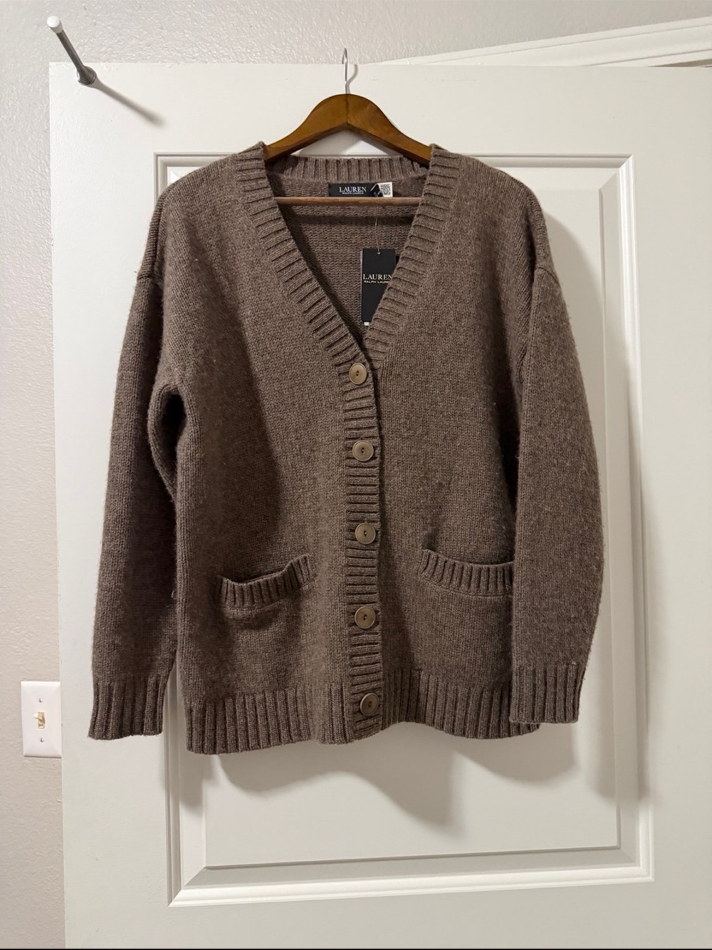 Ralph Lauren Brown Button-Up V-Neck Cardigan Sweater
